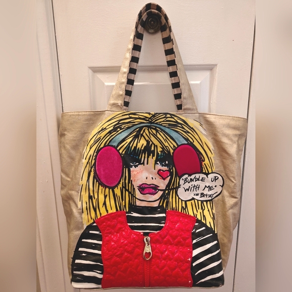 Betsey Johnson Rare Vintage "Bundle Up With Me" Gold Tote Bag | GUC - Picture 3 of 16